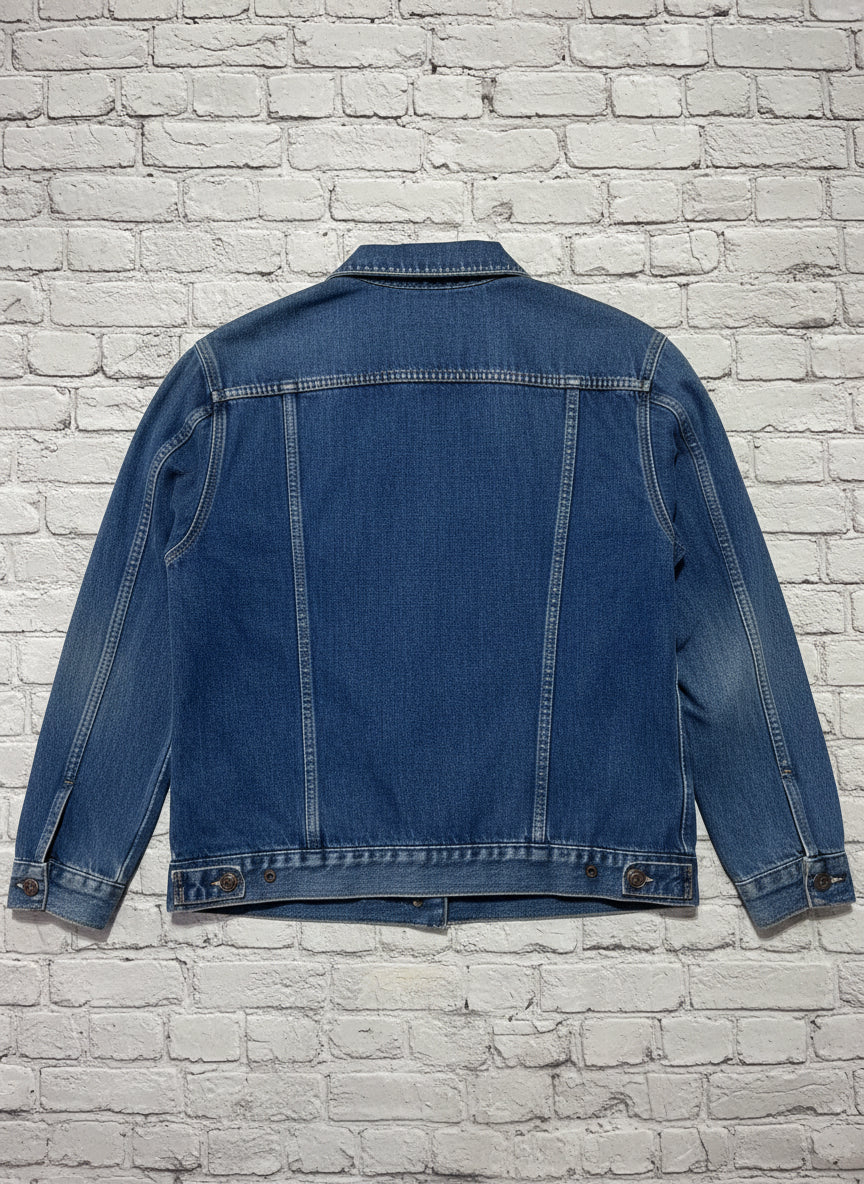 Vintage Moto Denim Jacket with Assorted Patches - Y2K Retro Unisex Size 6