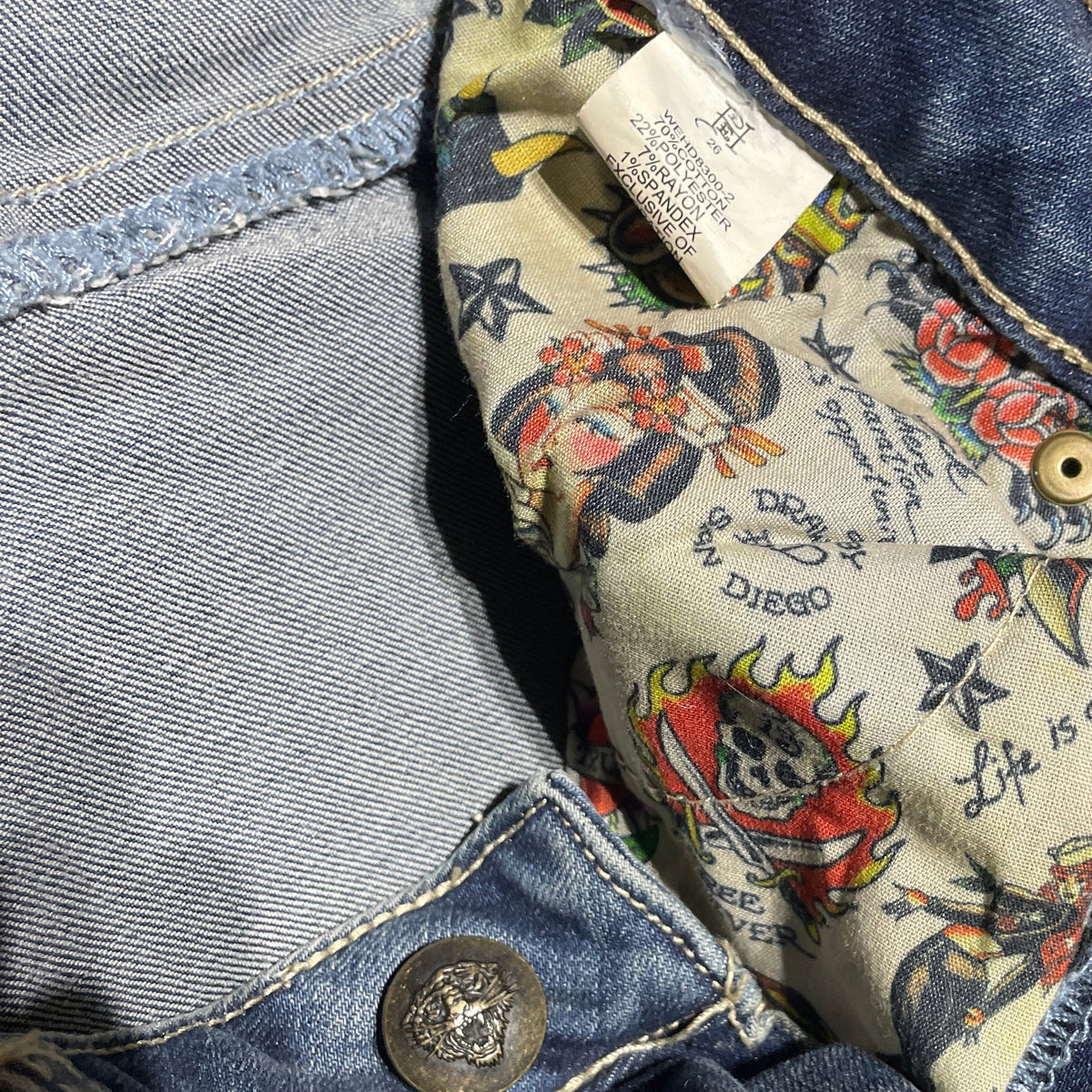 Ed Hardy Brave Hearts Stay True Embroidered Eagle Jeans - Size 26 Y2K Vintage Denim