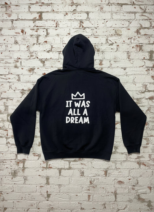 Gildan XL Black Hoodie – ‘It Was All a Dream’ Hip-Hop Graphic Streetwear Pullover