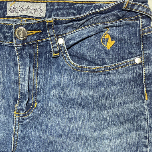 Phat Fashion Silver Label Y2K Bootcut Jeans – Waist 29 x Inseam 32, Vintage Gold Cat Embroidery