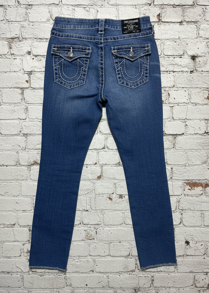 True Religion Jennie Curvy Mid Rise Denim Capri Size 27 Light Wash Jean