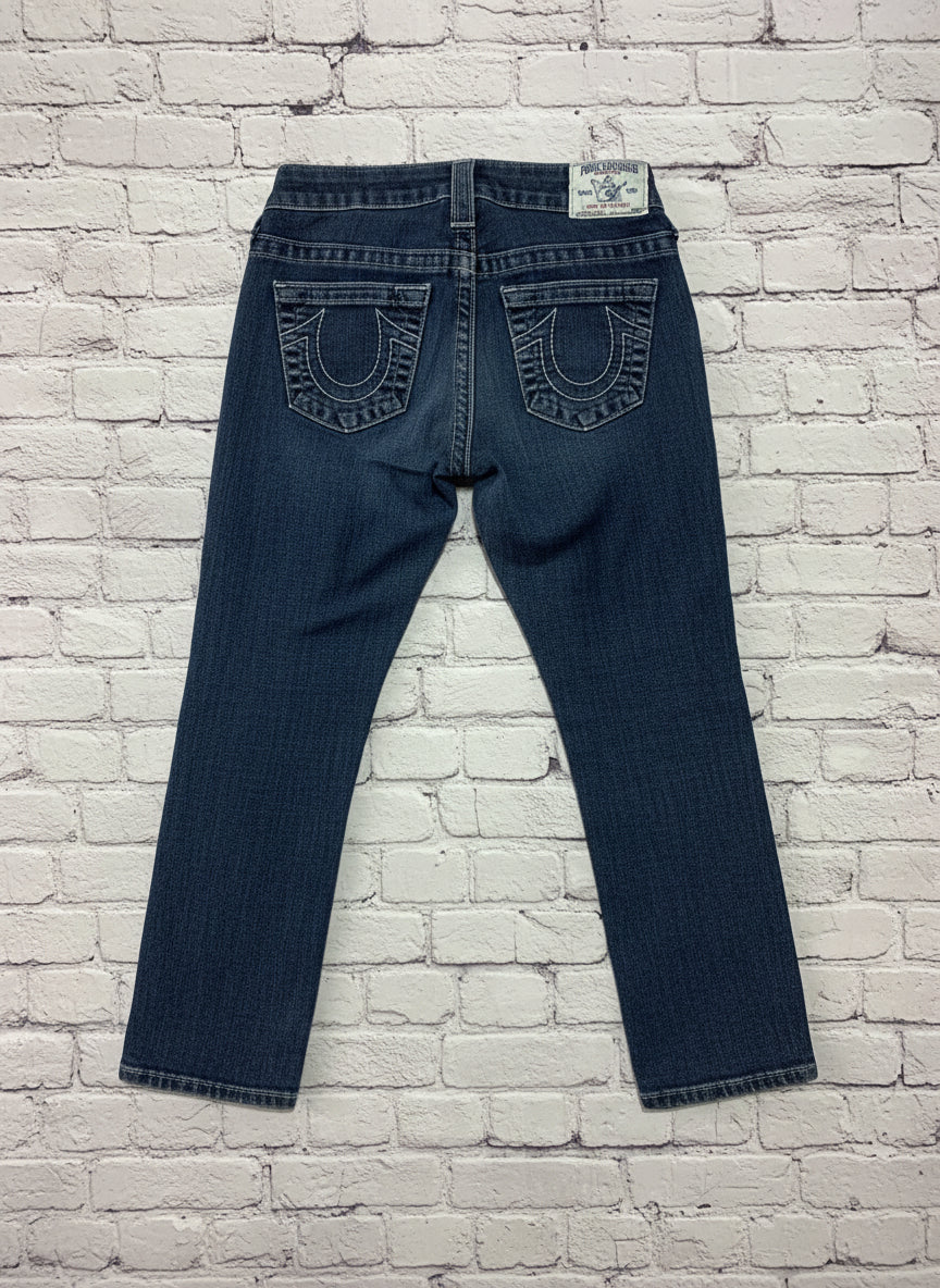 True Religion Capri Jeans - Made in USA, Size 25, Y2K Vintage Embroidered Denim