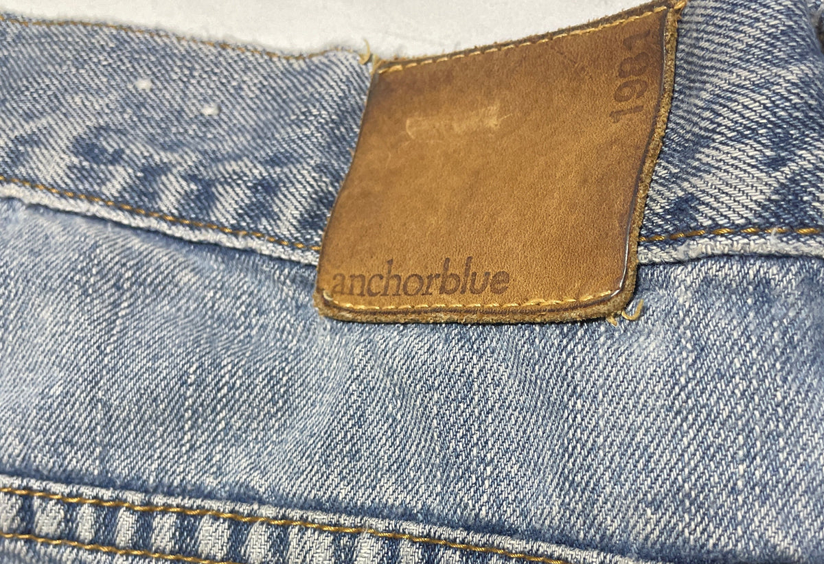 Y2K Anchor Blue Original Baggy Jeans 38x32 Distressed Grunge Raw Hem Vintage Skater Denim