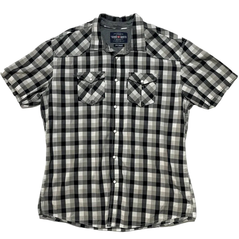 ECKO Unltd Men’s 2XL Black & White Plaid Snap Button Shirt Y2K Vintage Streetwear