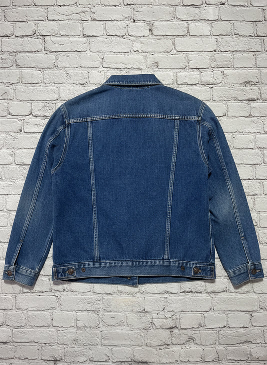Vintage Moto Denim Jacket with Assorted Patches - Y2K Retro Unisex Size 6