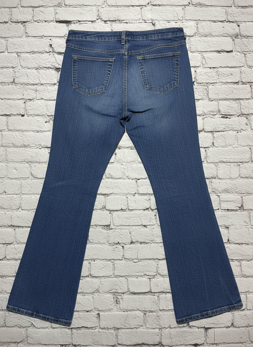 Phat Fashion Silver Label Y2K Bootcut Jeans – Waist 29 x Inseam 32, Vintage Gold Cat Embroidery