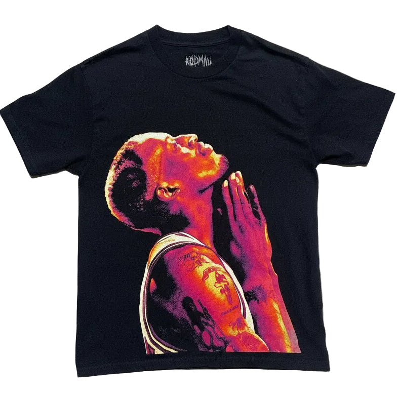 Dennis Rodman Praying Graphic Tee Black Rodman Apparel Size Large