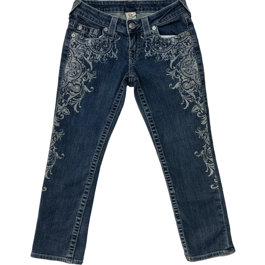 True Religion Capri Jeans - Made in USA, Size 25, Y2K Vintage Embroidered Denim