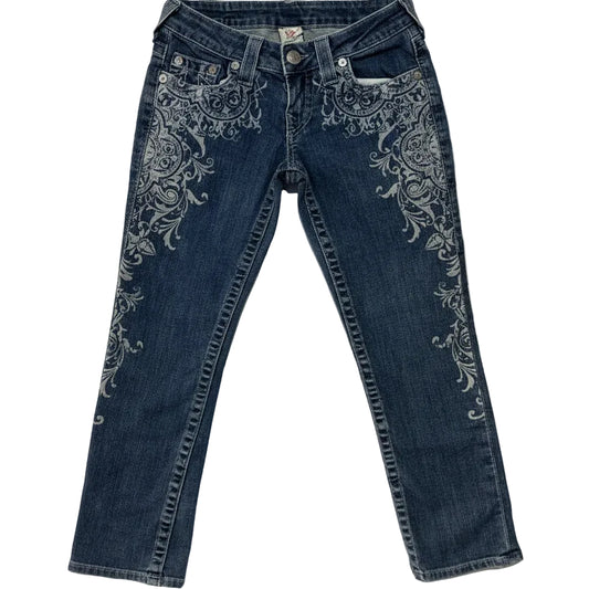 True Religion Capri Jeans - Made in USA, Size 25, Y2K Vintage Embroidered Denim