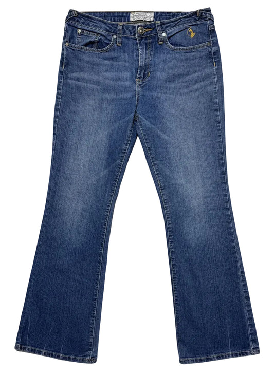 Phat Fashion Silver Label Y2K Bootcut Jeans – Waist 29 x Inseam 32, Vintage Gold Cat Embroidery