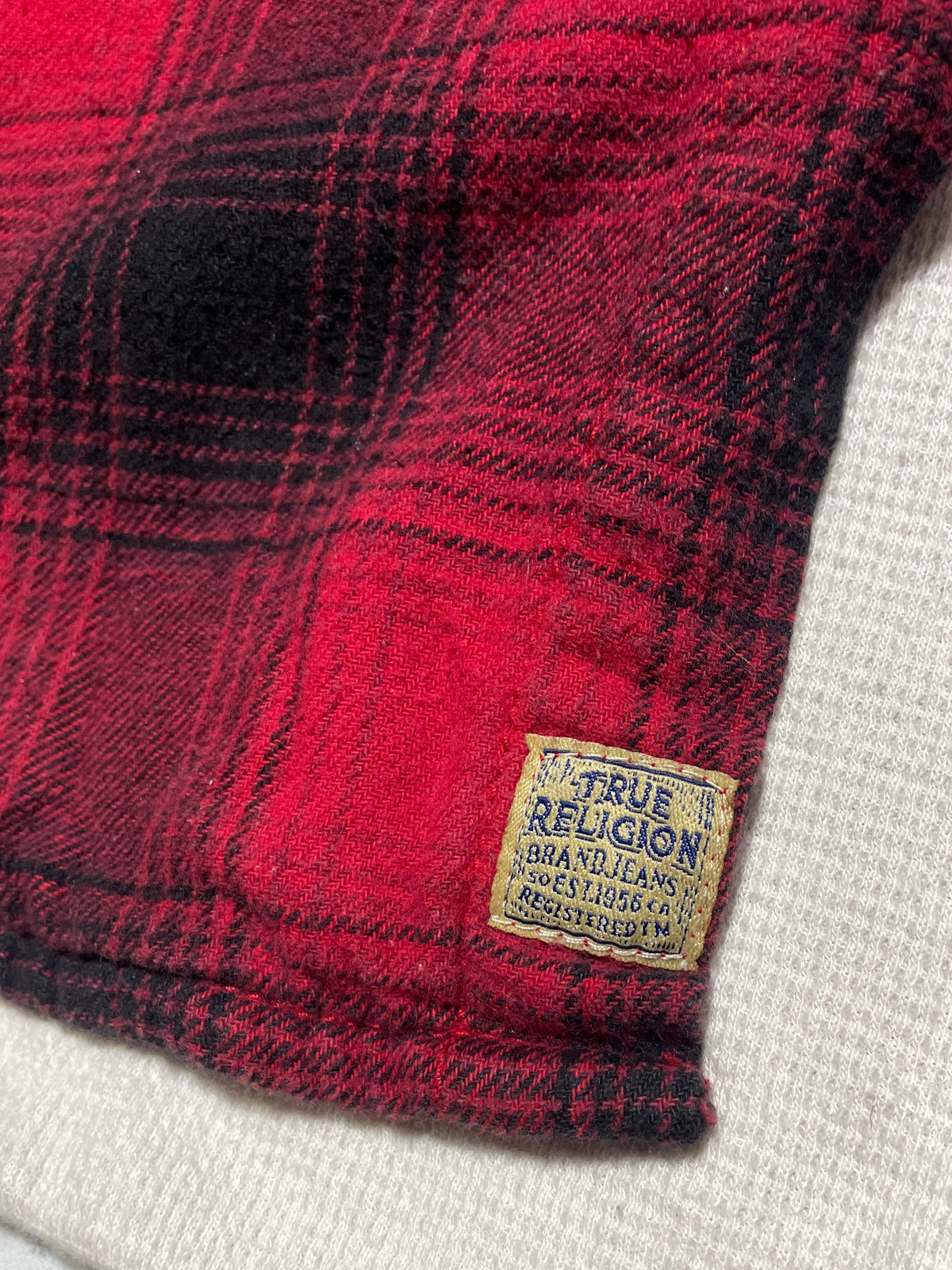 True Religion Men’s XXL Red Plaid Flannel Shirt with Thermal Lining