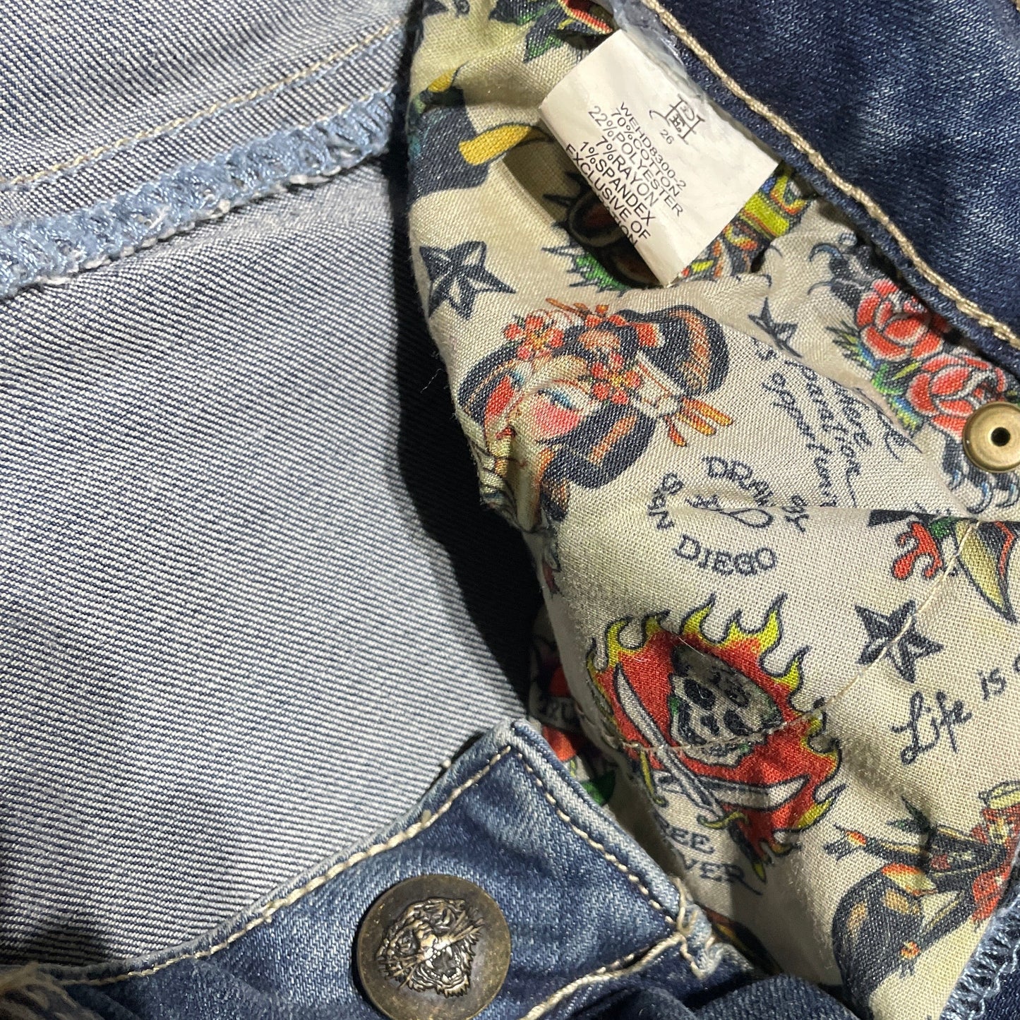 Ed Hardy Brave Hearts Stay True Embroidered Eagle Jeans - Size 26 Y2K Vintage Denim