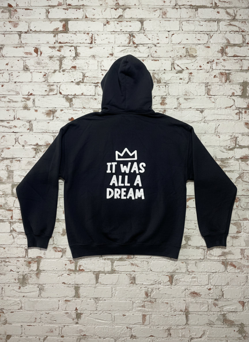 Gildan XL Black Hoodie – ‘It Was All a Dream’ Hip-Hop Graphic Streetwear Pullover