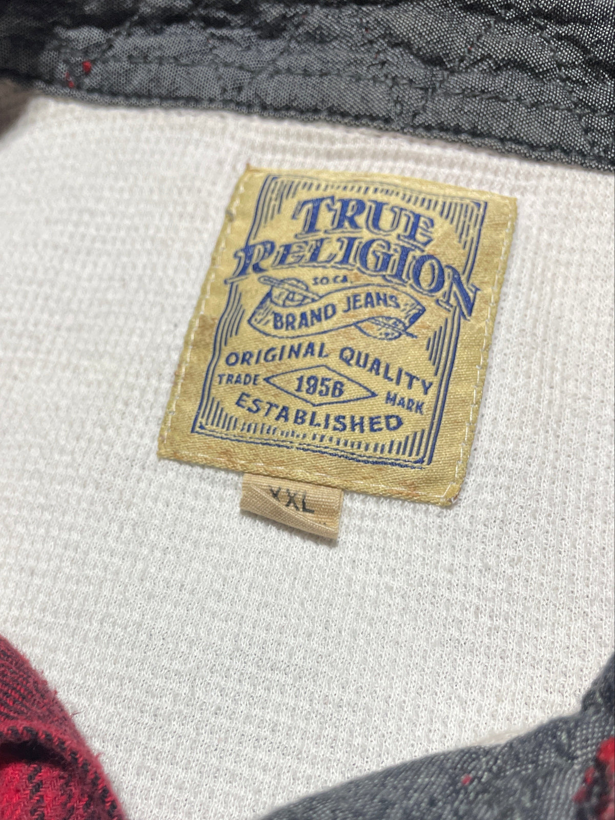 True Religion Men’s XXL Red Plaid Flannel Shirt with Thermal Lining