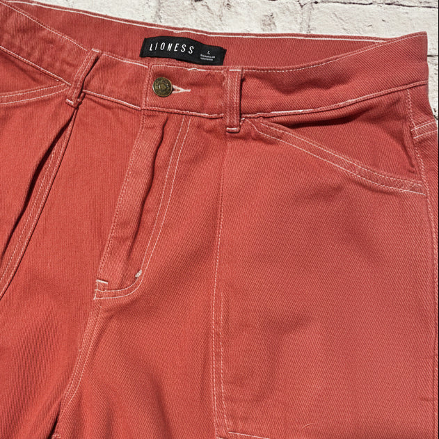 Lioness Red Utility Cargo Pants – 100% Cotton, Size L