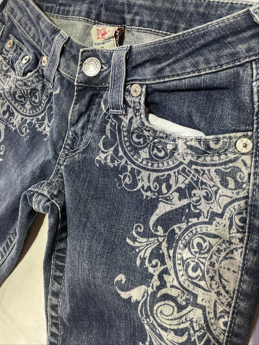 True Religion Capri Jeans - Made in USA, Size 25, Y2K Vintage Embroidered Denim