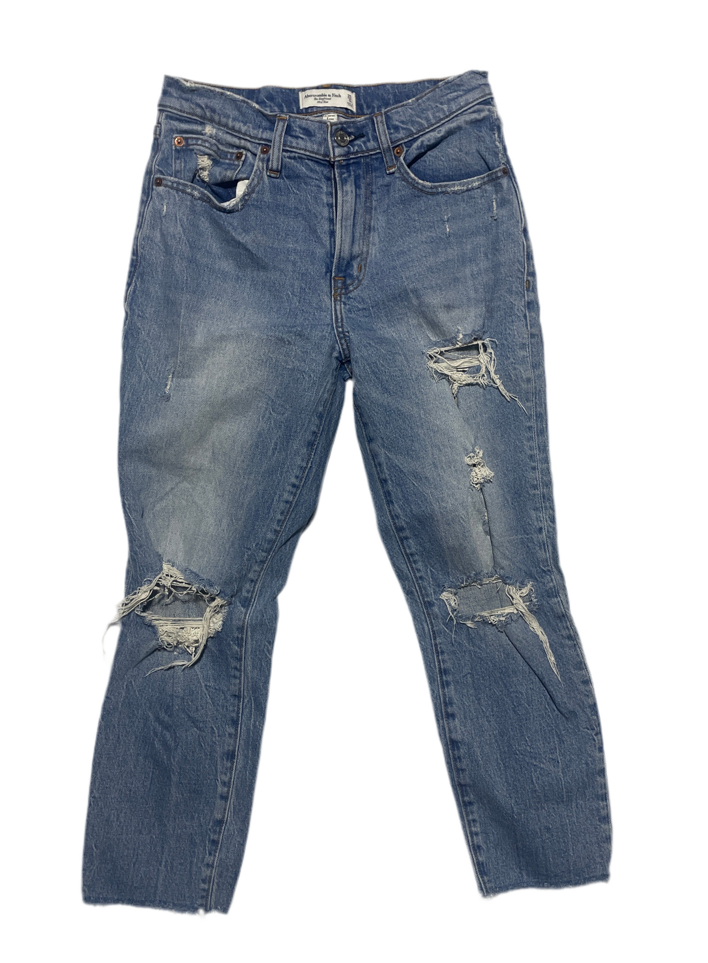 Abercrombie & Fitch Curve Love Boyfriend Mid Rise Distressed Jeans Women’s 25 Raw Hem