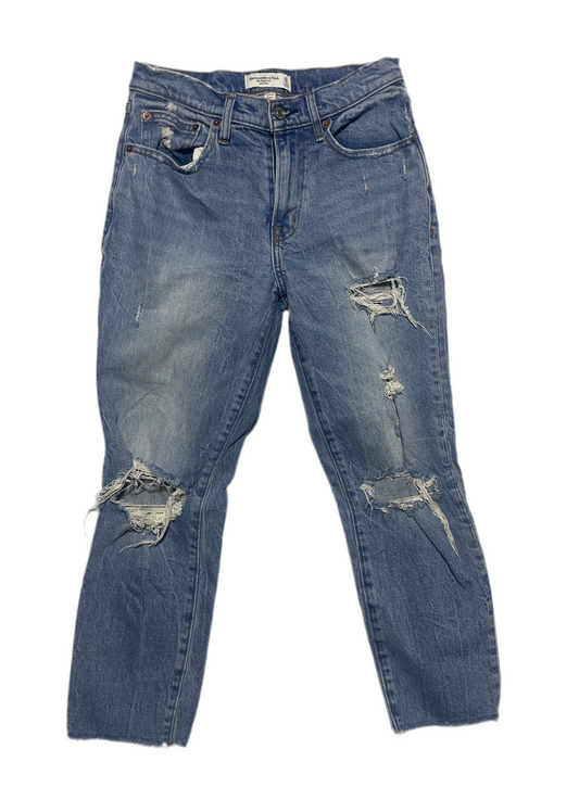 Abercrombie & Fitch Curve Love Boyfriend Mid Rise Distressed Jeans Women’s 25 Raw Hem