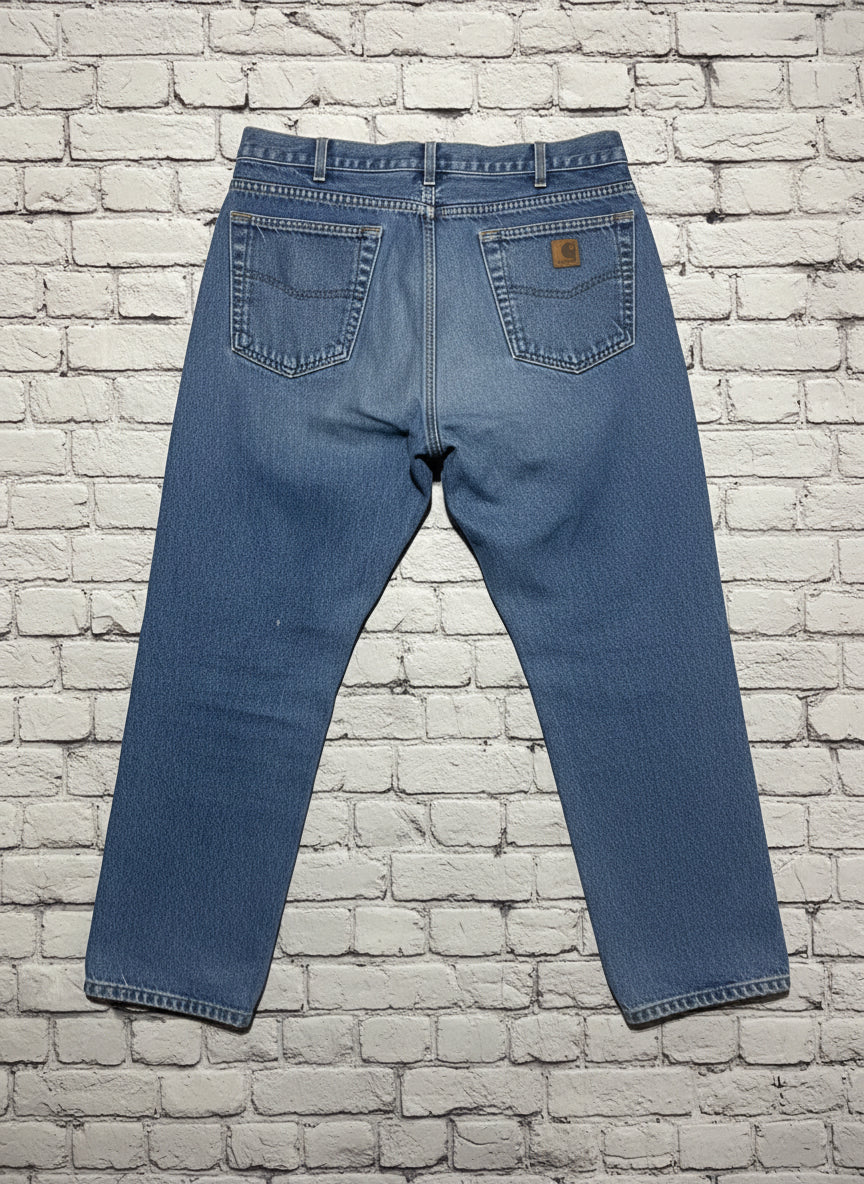 Carhartt Relaxed Fit Blue Work Jeans 100135 Made in Nicaragua Sz 38
