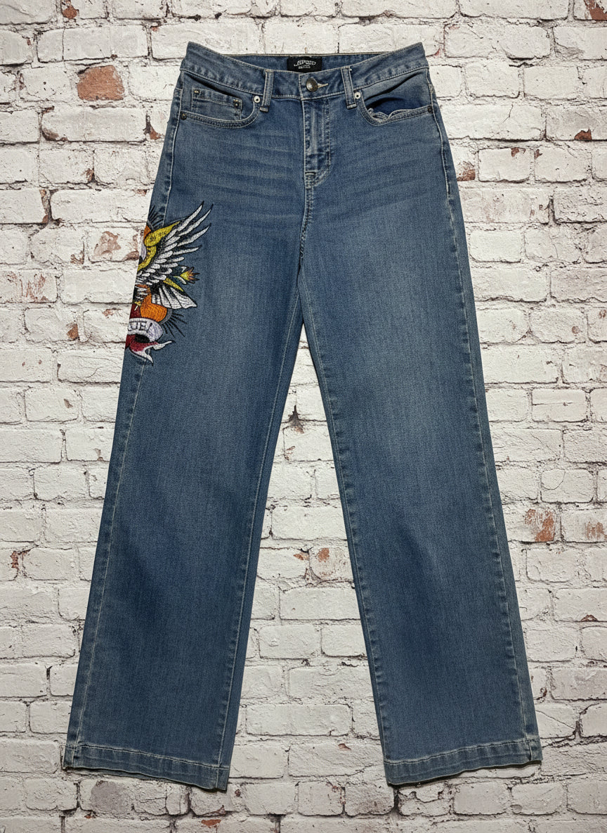 Ed Hardy Brave Hearts Stay True Embroidered Eagle Jeans - Size 26 Y2K Vintage Denim