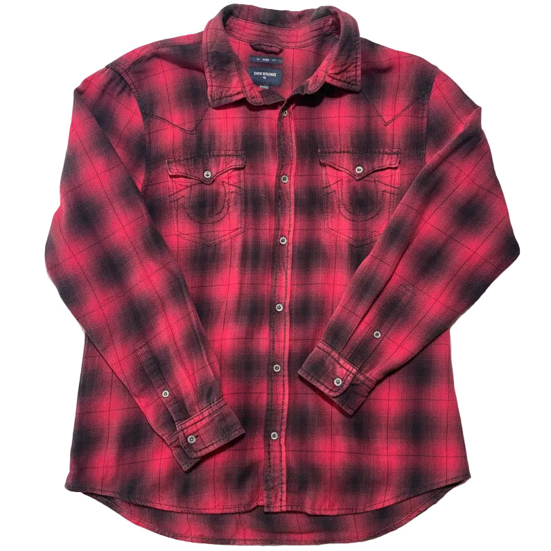 Vintage Y2K True Religion Red Plaid Flannel Shirt - 2XL Slim Fit, Authentic Early 2000s