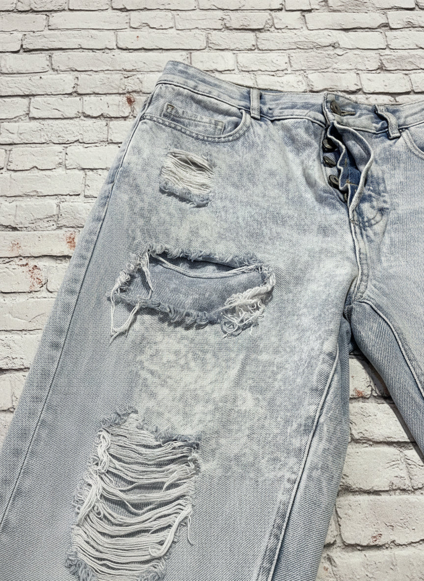 PacSun High-Rise Straight Leg Distressed Jeans - Size 26, Light Wash, Button Fly, Vintage Y2K Style