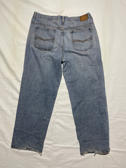Y2K Anchor Blue Original Baggy Jeans 38x32 Distressed Grunge Raw Hem Vintage Skater Denim