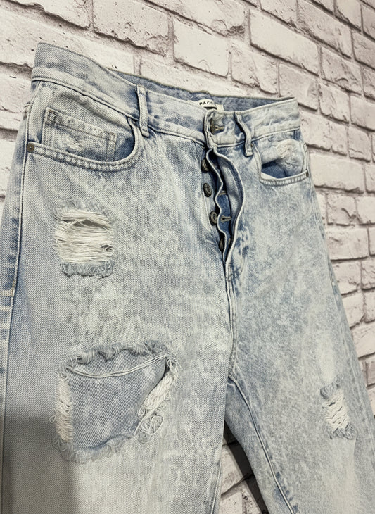 PacSun High-Rise Straight Leg Distressed Jeans - Size 26, Light Wash, Button Fly, Vintage Y2K Style
