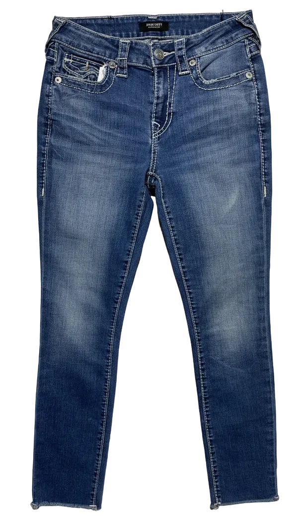 True Religion Jennie Curvy Mid Rise Denim Capri Size 27 Light Wash Jean