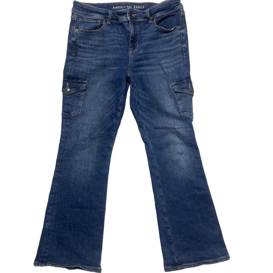 American Eagle Stretch Cargo Flare Jeans Women’s Size 10 Short Blue Mid Rise