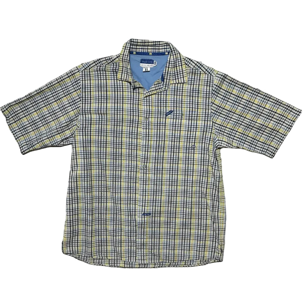 Ecko Unltd Classic Plaid Button-Up Shirt XL - Vintage Y2K Streetwear, Blue Yellow Checkered, Men’s Short Sleeve