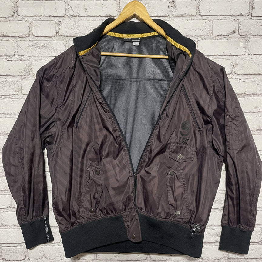 Y2K Rocawear 10‑683‑0 Spiral Nylon Bomber Jacket 2XL – Black/Dark Brown Mesh Lined Hip Hop Windbreaker