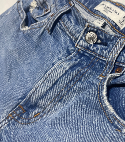 Abercrombie & Fitch Curve Love Boyfriend Mid Rise Distressed Jeans Women’s 25 Raw Hem