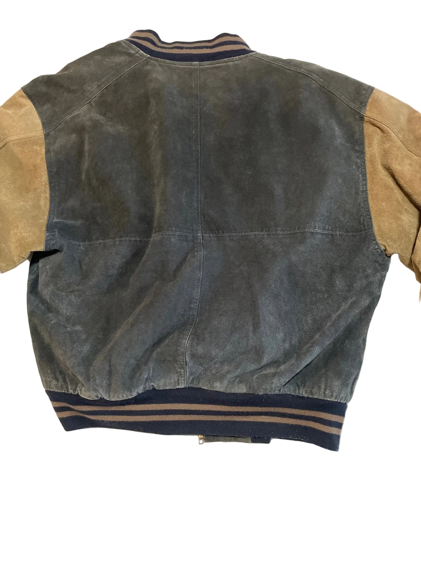 Vintage 90s Free Country Suede Leather Bomber Jacket XL Blue Tan