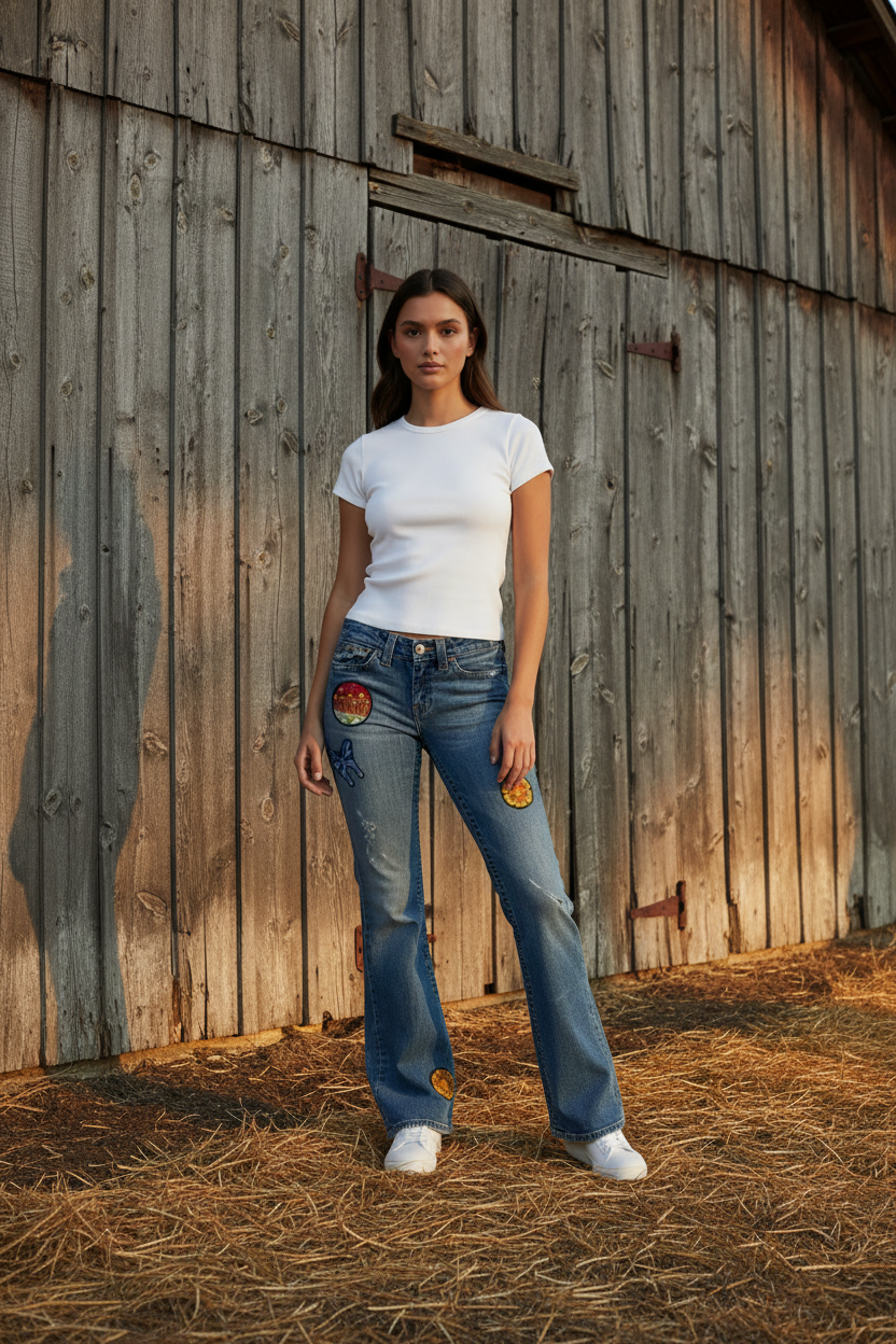 True Religion Society Club Y2K Jeans – Vintage Size 29, USA Made, Psychedelic Mushroom & Butterfly Embroidered Patches