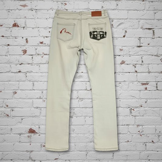 Men’s EVISU jeans Sz 33 light wash, slim/tapered fit style